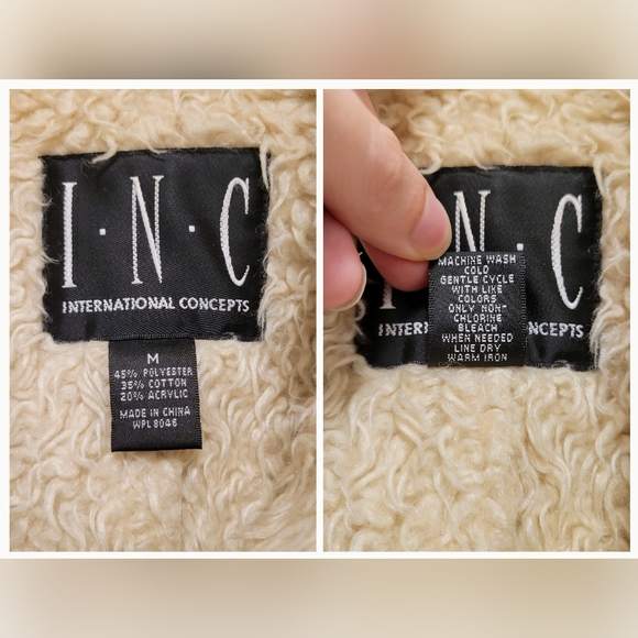 I.N.C. International Concepts Faux Fur Cotton Off-White Cream Shearling Jacket M - Picture 13 of 13